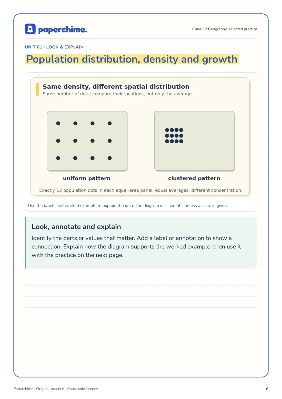 Actual Population distribution, density and growth practice page, Class 12 Geography