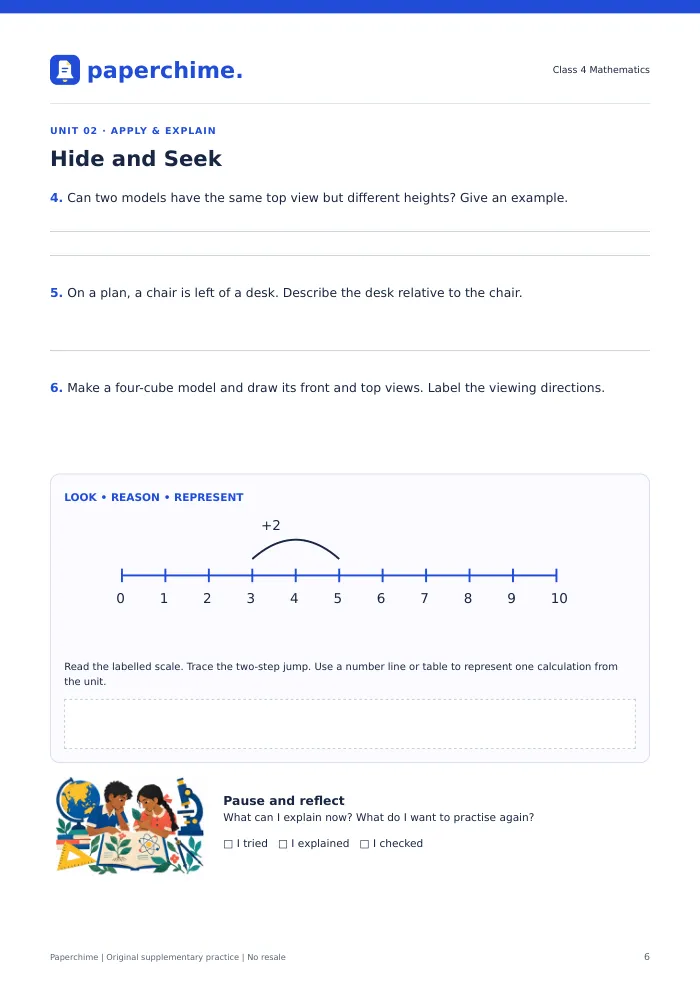 Actual Hide and Seek practice page, Class 4 Maths