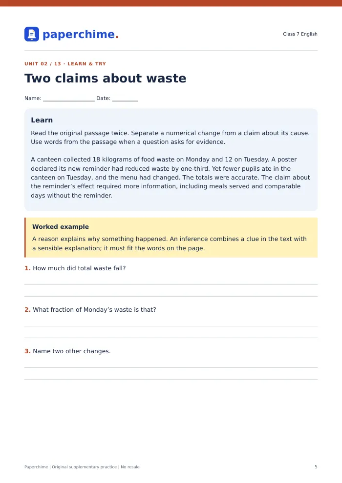 Actual Two claims about waste practice page, Class 7 English