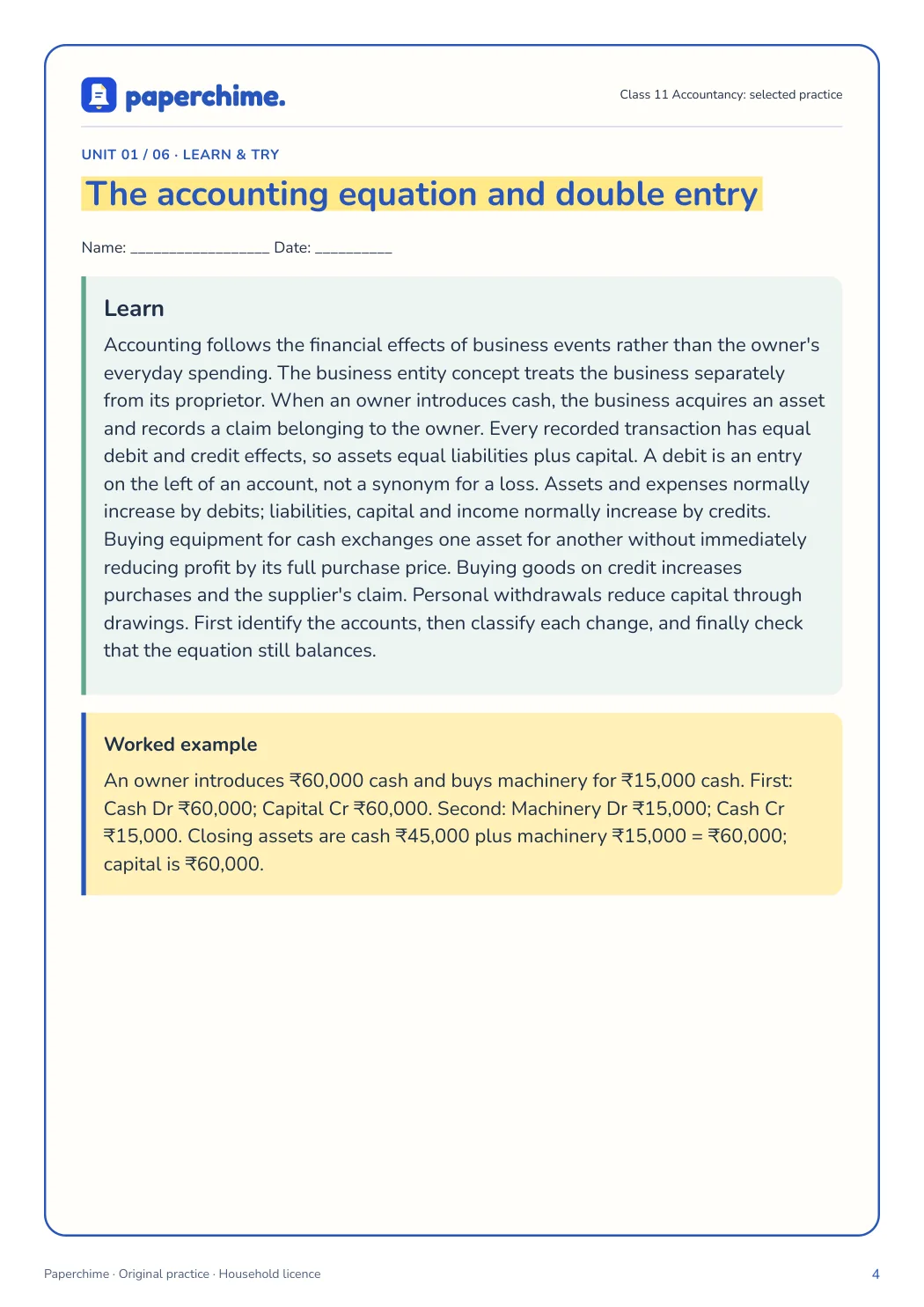 Actual concept page from Class 11 Accountancy: selected practice