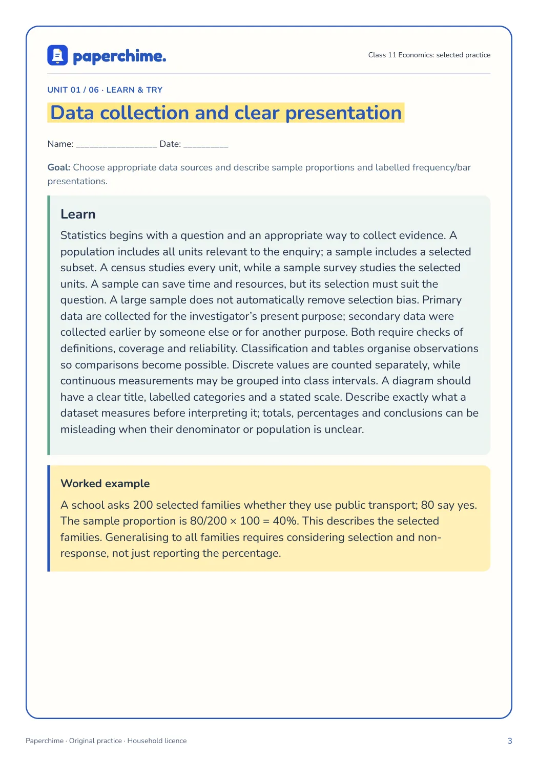 Actual concept page from Class 11 Economics: selected practice
