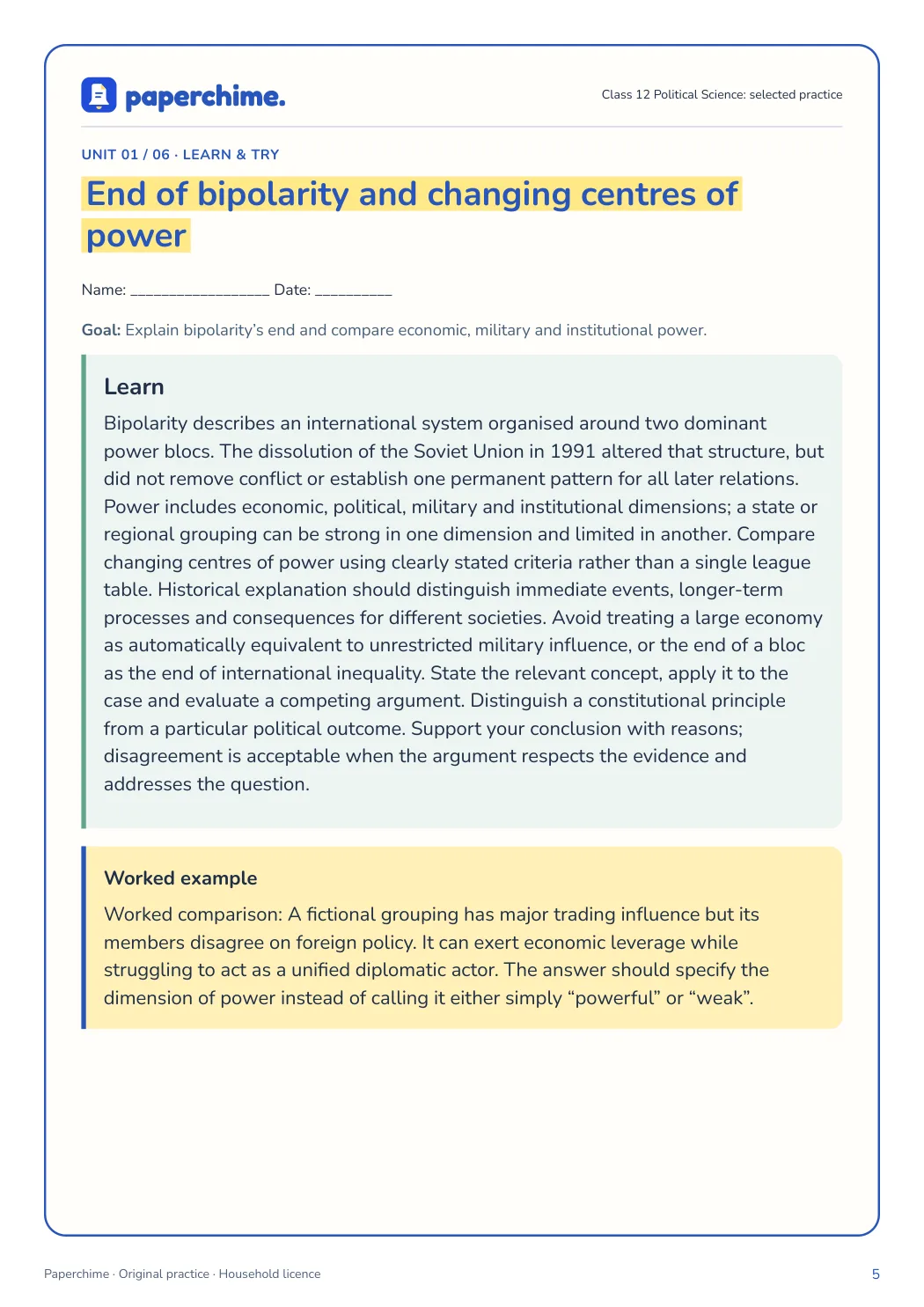 Actual concept page from Class 12 Political Science: selected practice
