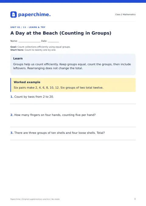 Actual learner page from Class 2 Mathematics