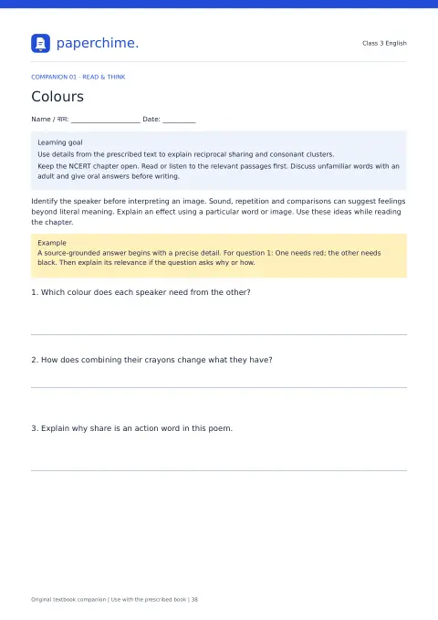 Actual learner page from Class 3 English