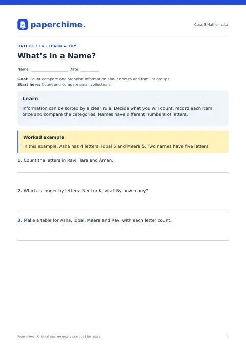 Actual learner page from Class 3 Mathematics