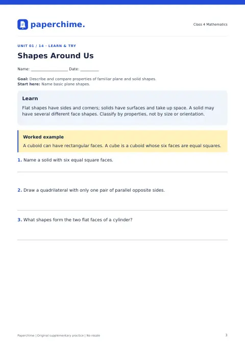 Actual learner page from Class 4 Mathematics