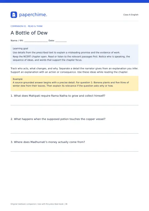 Actual learner page from Class 6 English