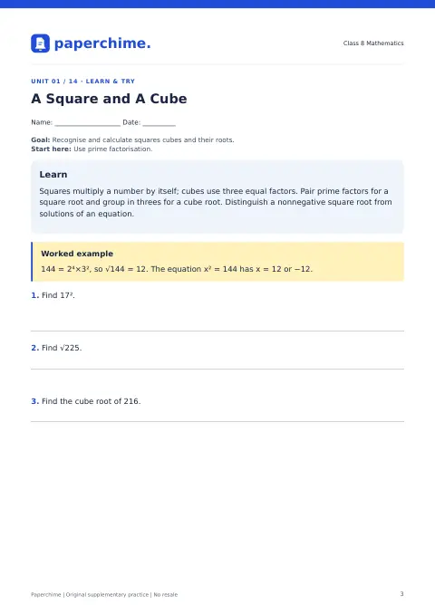 Actual learner page from Class 8 Mathematics