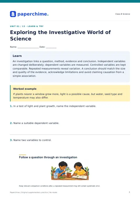 Actual learner page from Class 8 Science