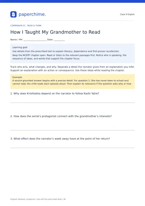 Actual learner page from Class 9 English
