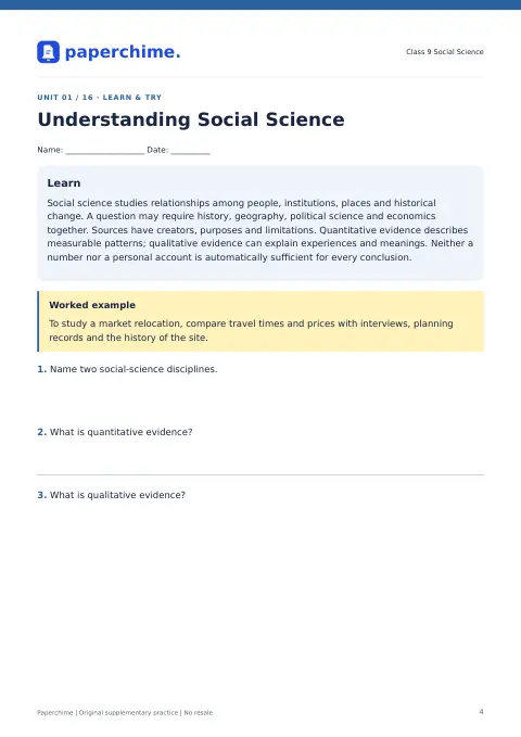 Actual learner page from Class 9 Social Science
